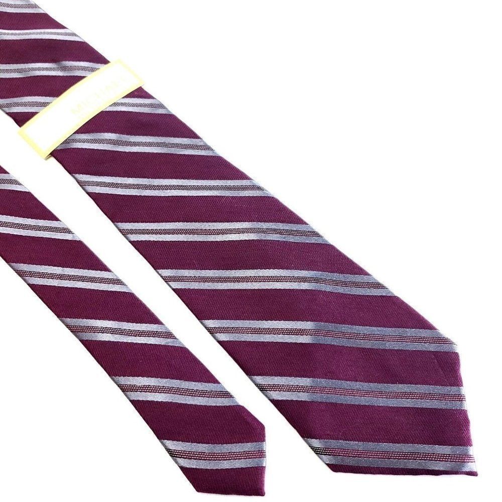 Michael Kors Silk Tie Woven Striped Maroon Red Skinny
